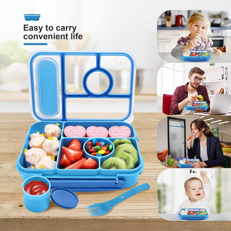 Amathley Bento Box Adult Lunch Box Kids,Lunch Containers for Adults/Kids/Toddler,5 Compartments Bento Lunch Box with Sauce Vontainers,Microwave & Dishwasher & Freezer Safe,BPA-Free(Blue) - Image 3